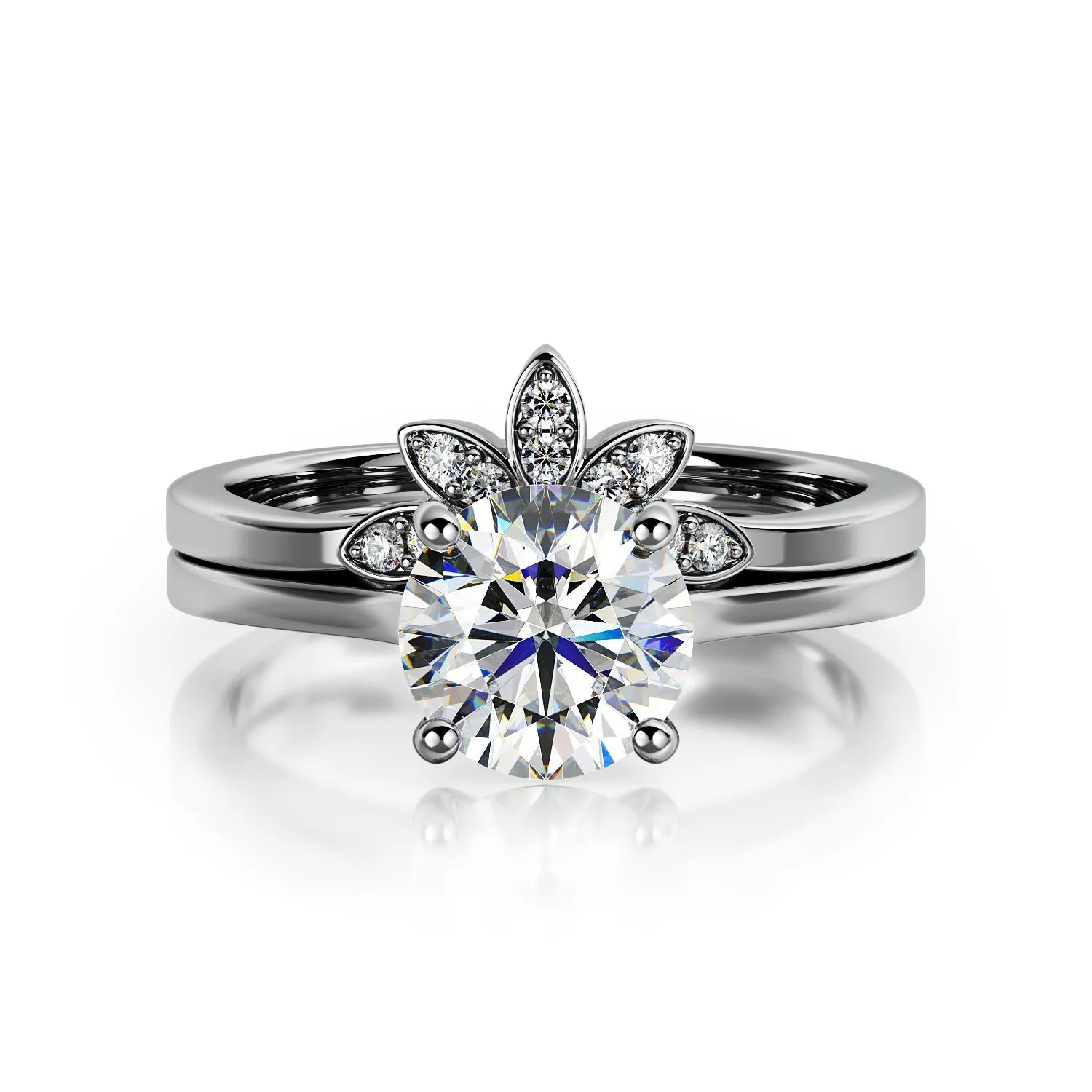 Glare plain Band Natural Round Cut Diamond Engagement Set