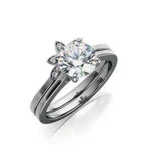Glare plain Band Natural Round Cut Diamond Engagement Set