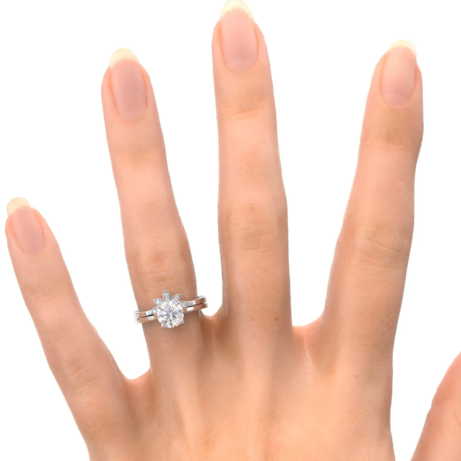 Glare plain Band Natural Round Cut Diamond Engagement Set