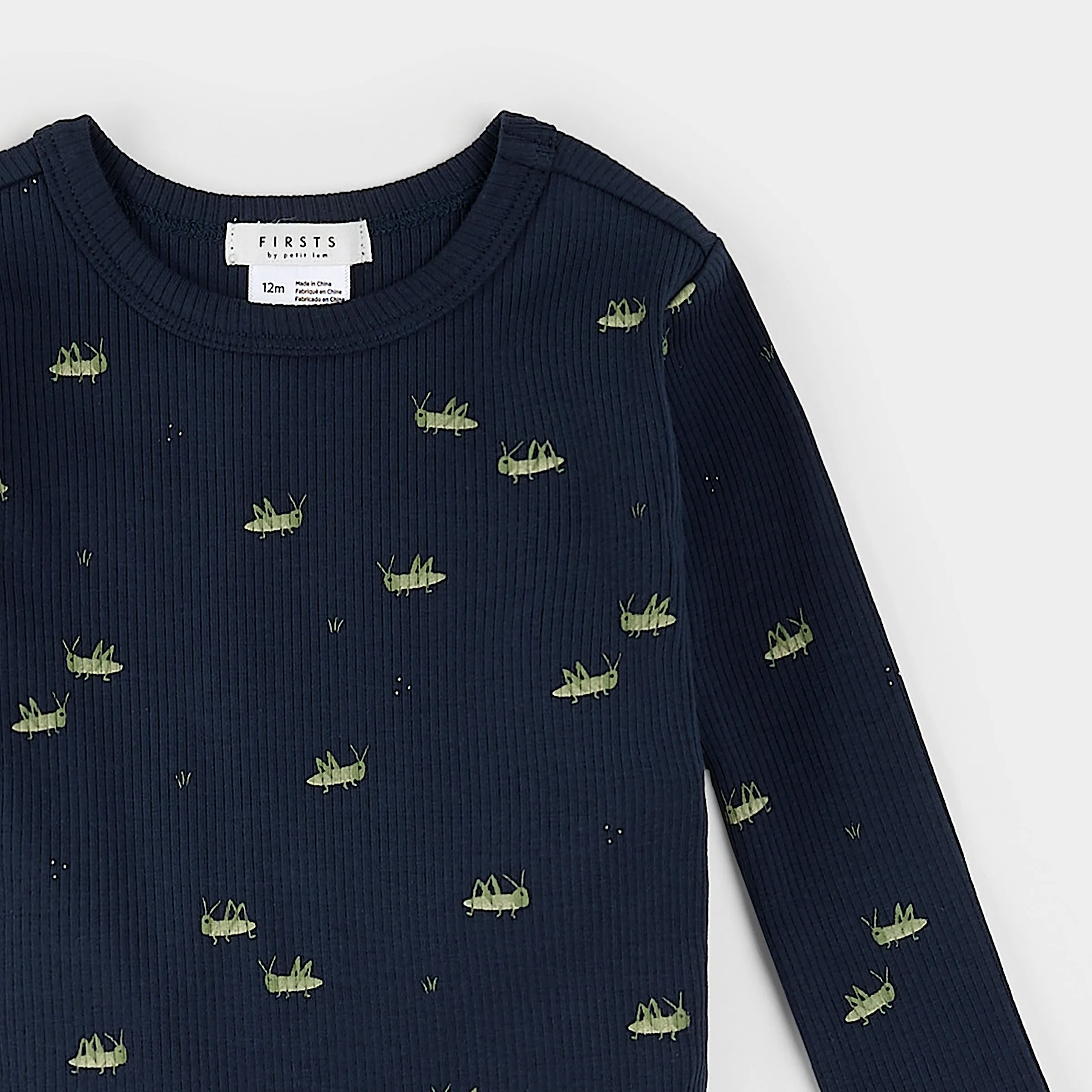 Grasshopper Print on Ribbed Blue Infant PJ Set