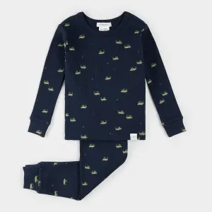 Grasshopper Print on Ribbed Blue Infant PJ Set