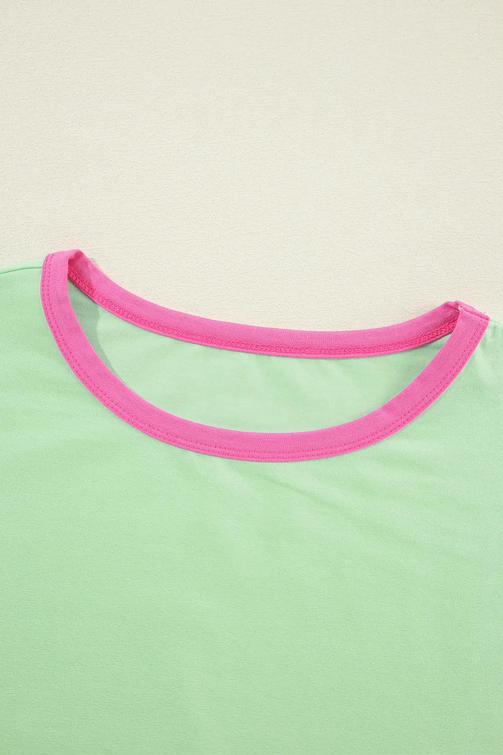 Green Colorblock Patchwork Long Sleeve Loose Top