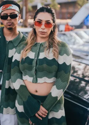 Green Knitted Crochet Cardigan - Women