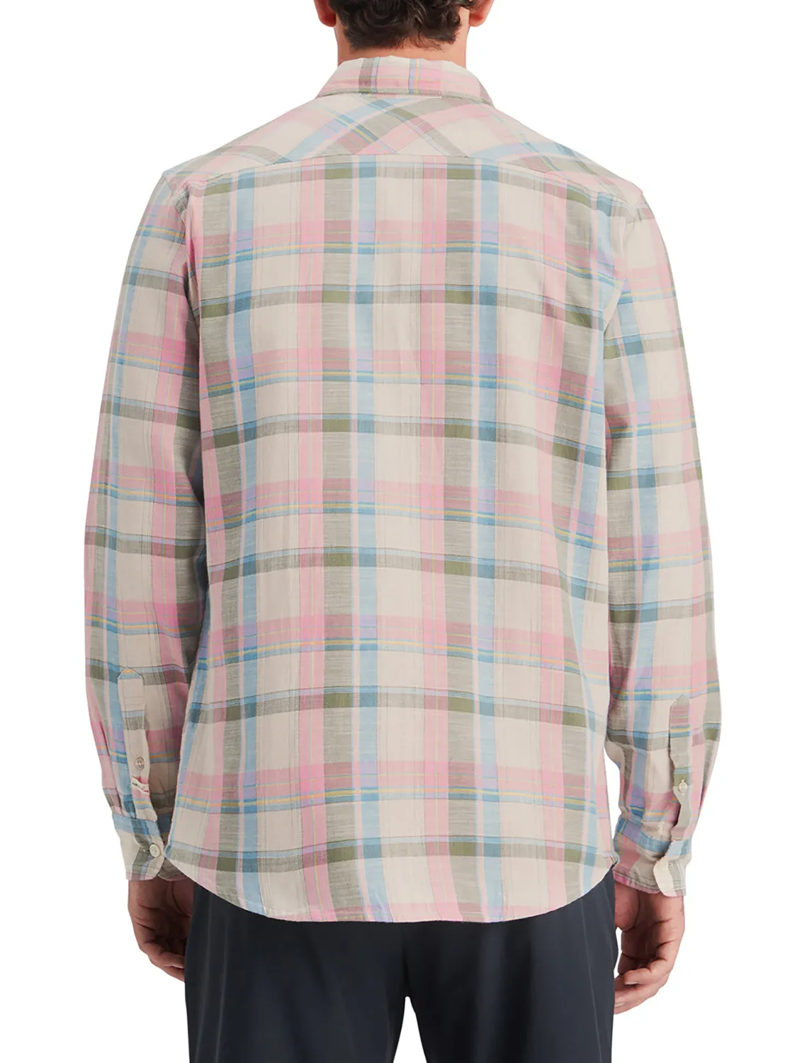 Green-Pink Yarn Dyed Check Shirt with Sleeve Collectors