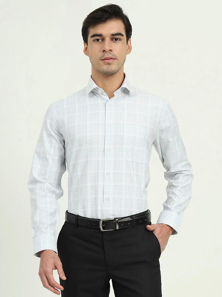 Grey & White Checked Regular Fit Formal Shirt | Greenfire