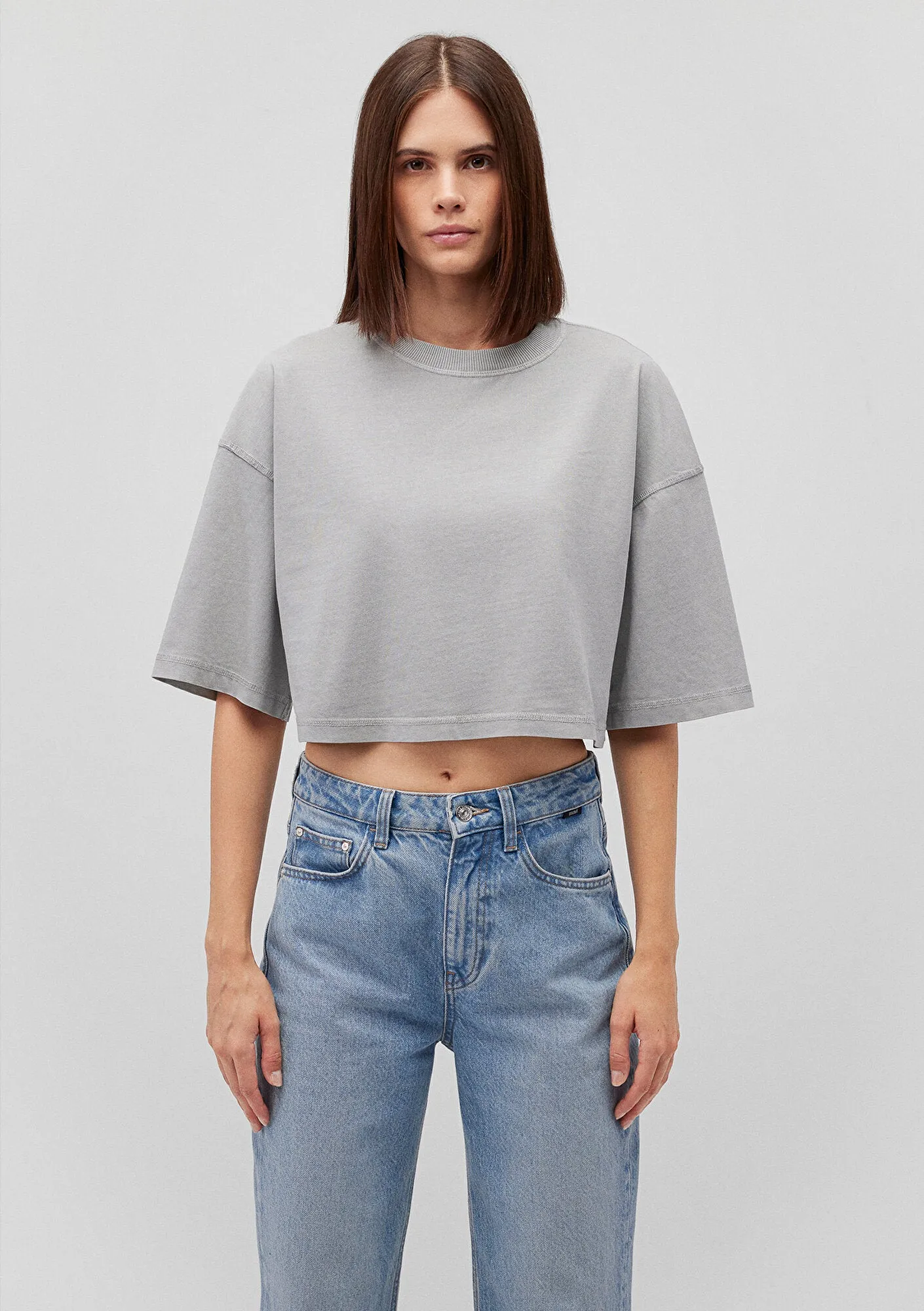 Grey Basic Crop T-Shirt