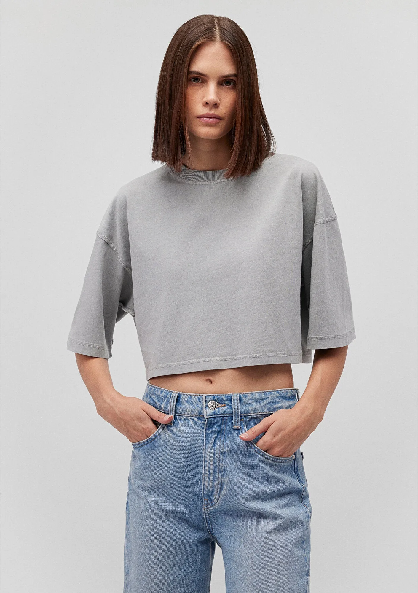 Grey Basic Crop T-Shirt