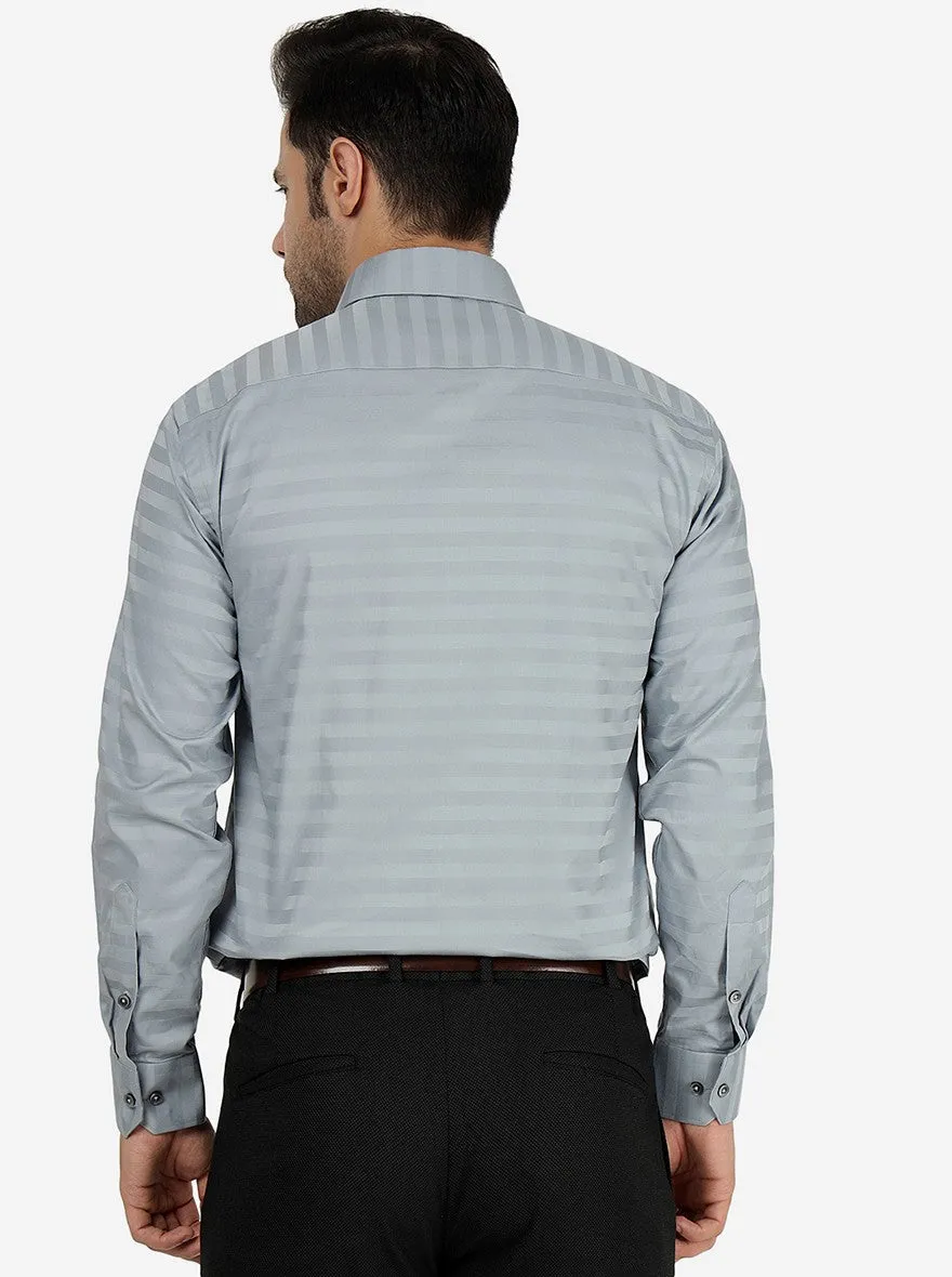 Grey Striped Regular Fit Formal Shirt | Greenfibre