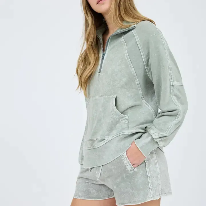 Half Zip Front Pocket Top