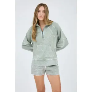 Half Zip Front Pocket Top