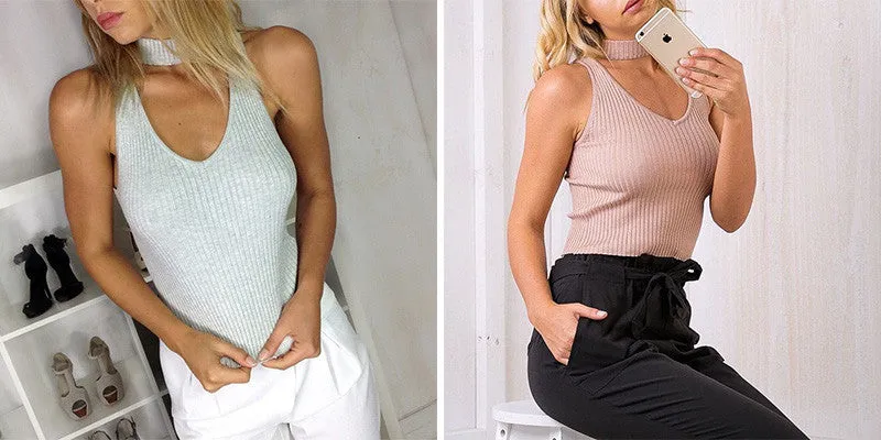 Halter Knitted Sleeveless Tank Top