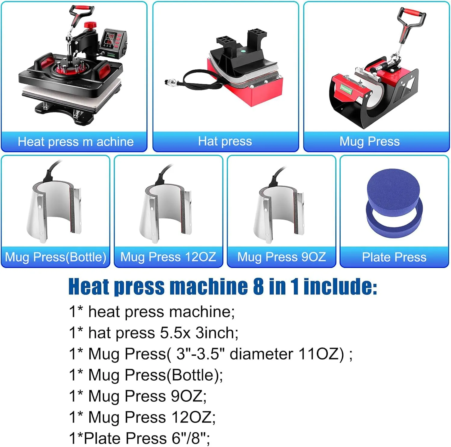 Heat Press Machine, Professional Sublimation Machine, AKEYDIY 8 in 1,  12" X 15" Swing Away Shirt Printing Heat Transfer Digital Industrial-Quality Heat Press Machine for T Shirts Mug Hat Plate