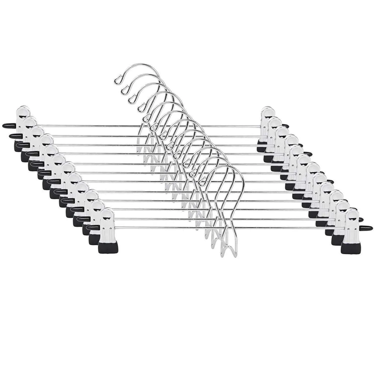 Heavy-Duty Add-On Skirt Hangers with Clips 12 Pack, Multi Stackable Add on Hangers, Adjustable Clip Pants Hanger, Skirt Hanger with Clips, Chrome Hook, Cascading Clip Hanger Jeans, Slacks, Bottoms