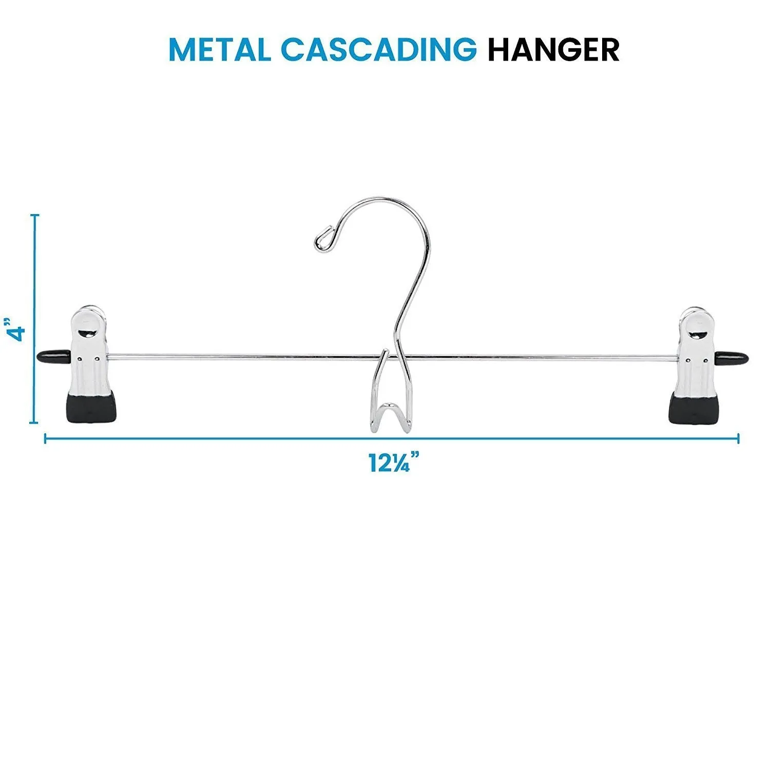 Heavy-Duty Add-On Skirt Hangers with Clips 12 Pack, Multi Stackable Add on Hangers, Adjustable Clip Pants Hanger, Skirt Hanger with Clips, Chrome Hook, Cascading Clip Hanger Jeans, Slacks, Bottoms