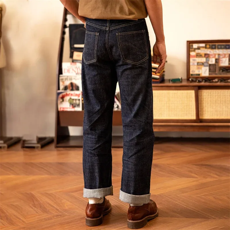 High Waist Loose Straight Men's Selvedge Denim Jeans: Classic Style and Comfort