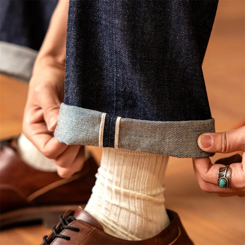 High Waist Loose Straight Men's Selvedge Denim Jeans: Classic Style and Comfort