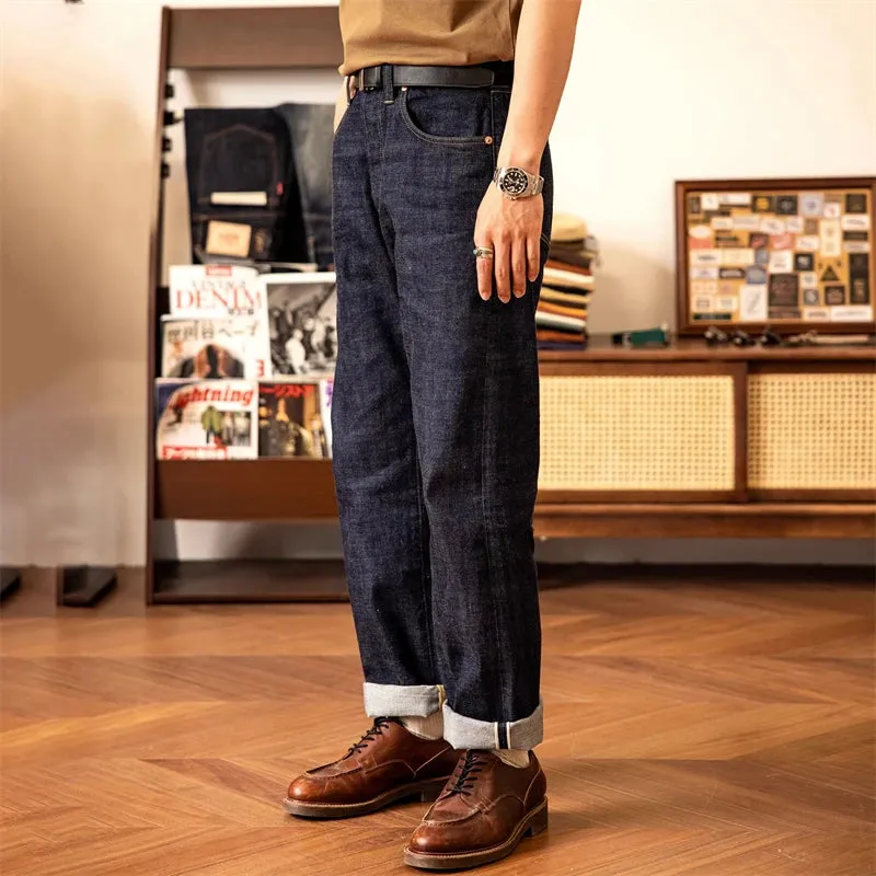 High Waist Loose Straight Men's Selvedge Denim Jeans: Classic Style and Comfort