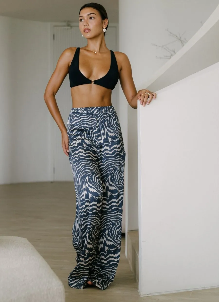 High-Waisted Wide Leg Pant Yasmin Ecovero - Tie Dye Blue