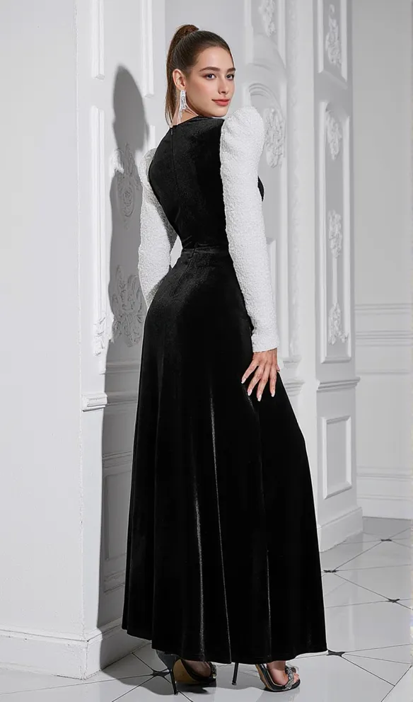 HILARY TWO-COLOR HOLLOW LIGHT TEXTILE BODYCON MAXI DRESS