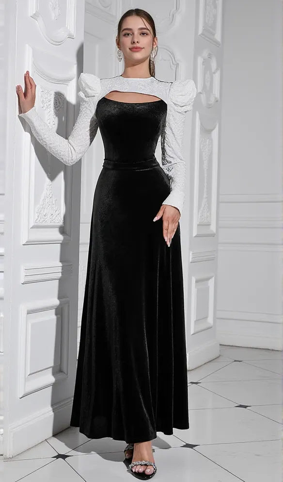 HILARY TWO-COLOR HOLLOW LIGHT TEXTILE BODYCON MAXI DRESS
