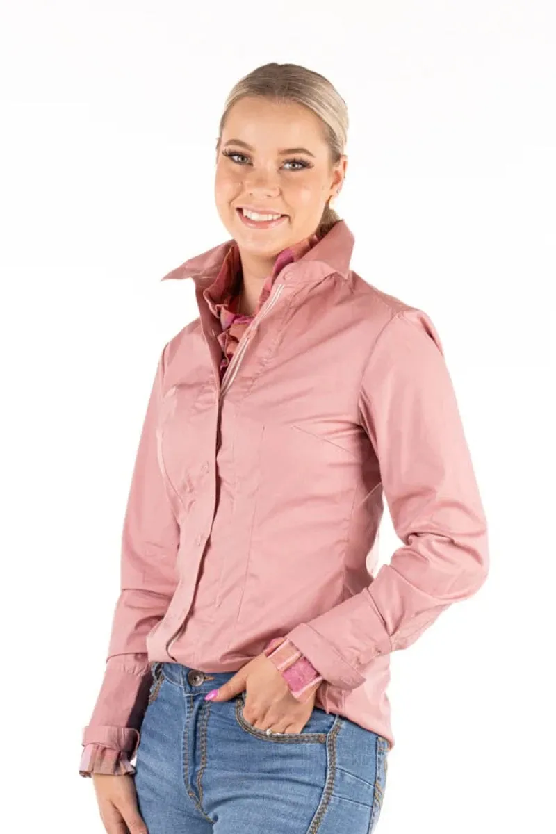 Hitchley & Harrow Shirt Womens Fitted Dusty Pink with Check Contrast