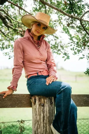 Hitchley & Harrow Shirt Womens Fitted Dusty Pink with Check Contrast