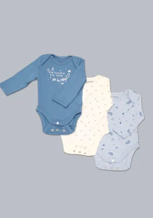 Homegrown 3 Pack of Long Sleeve Vests - Blue