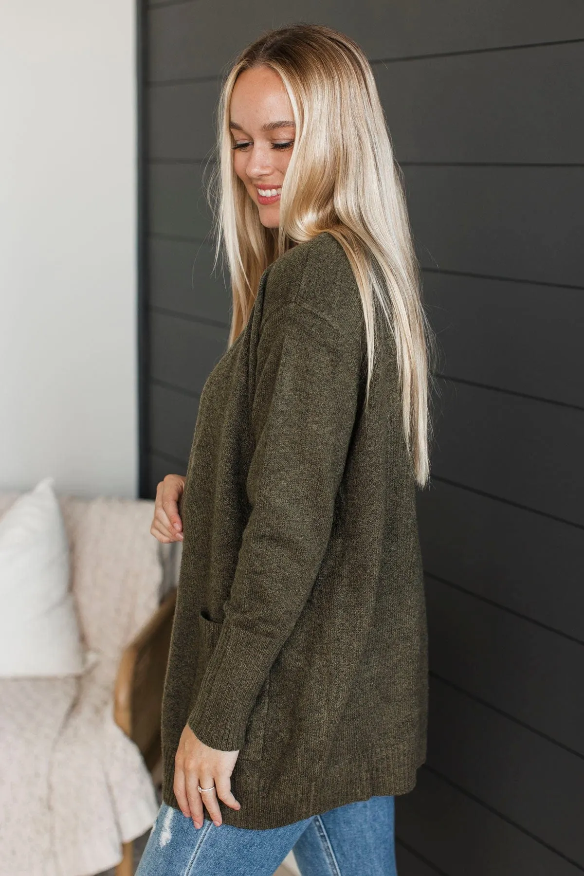 Incredibly Cool Knit Cardigan- Dark Olive