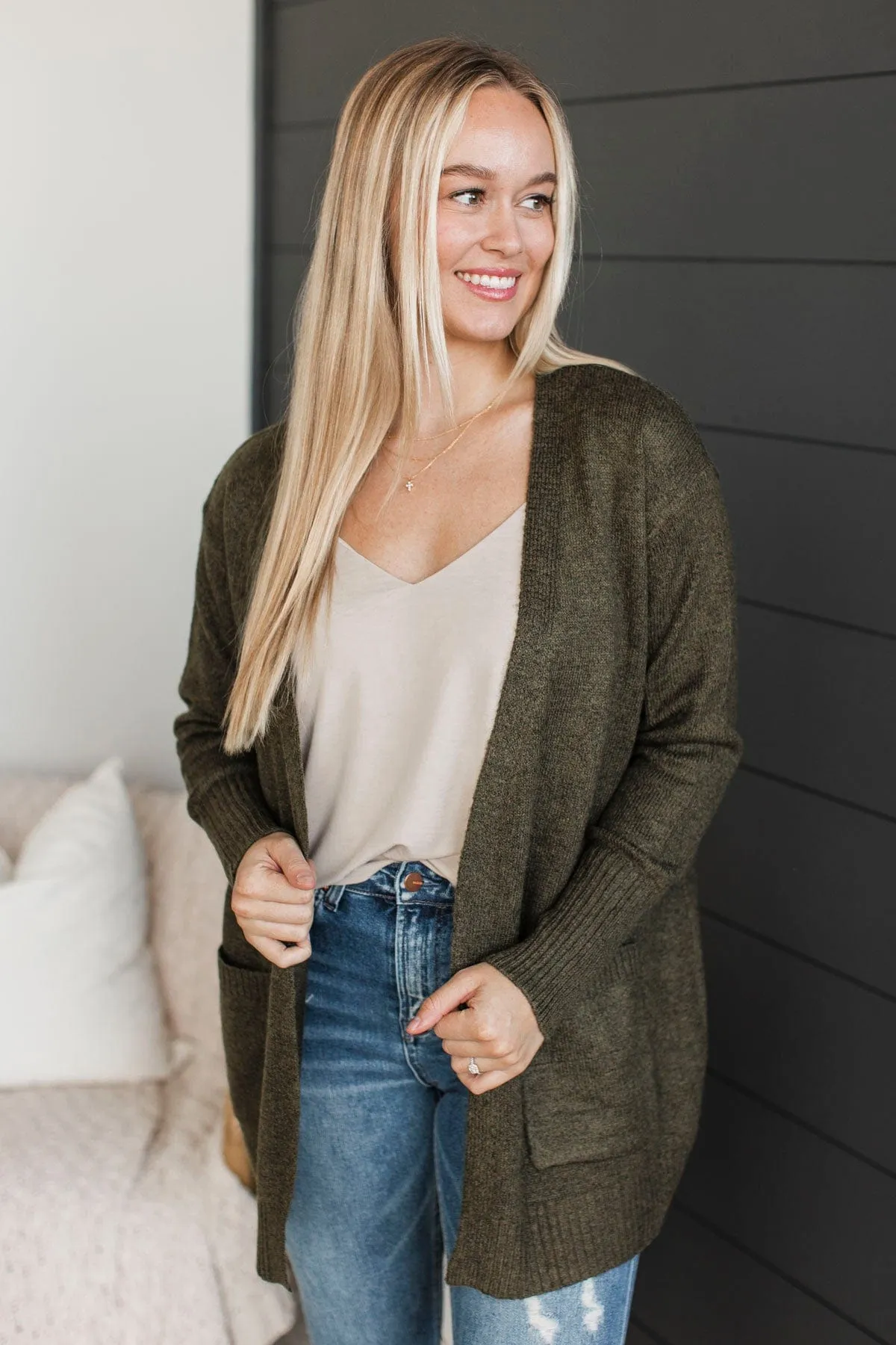 Incredibly Cool Knit Cardigan- Dark Olive