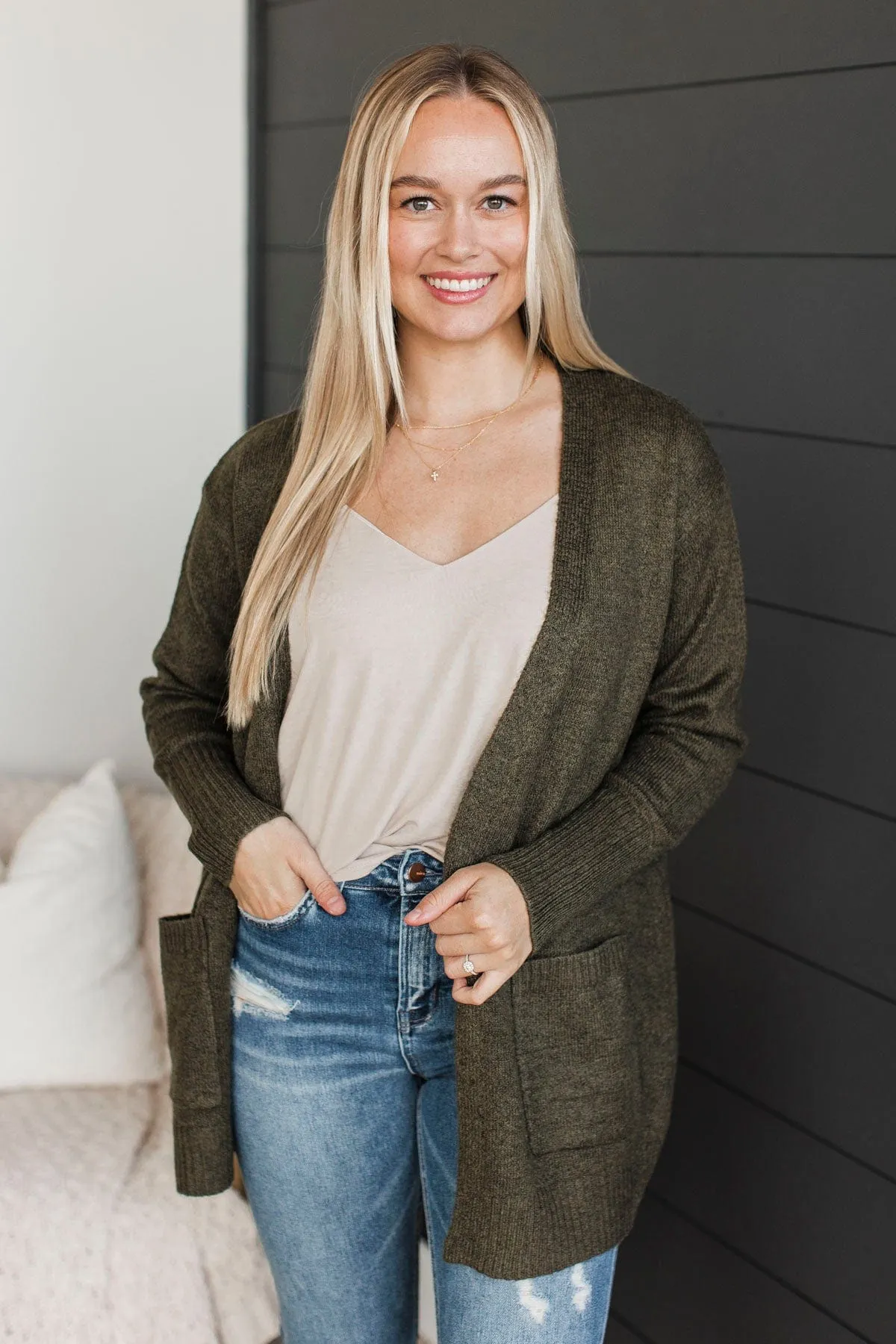 Incredibly Cool Knit Cardigan- Dark Olive