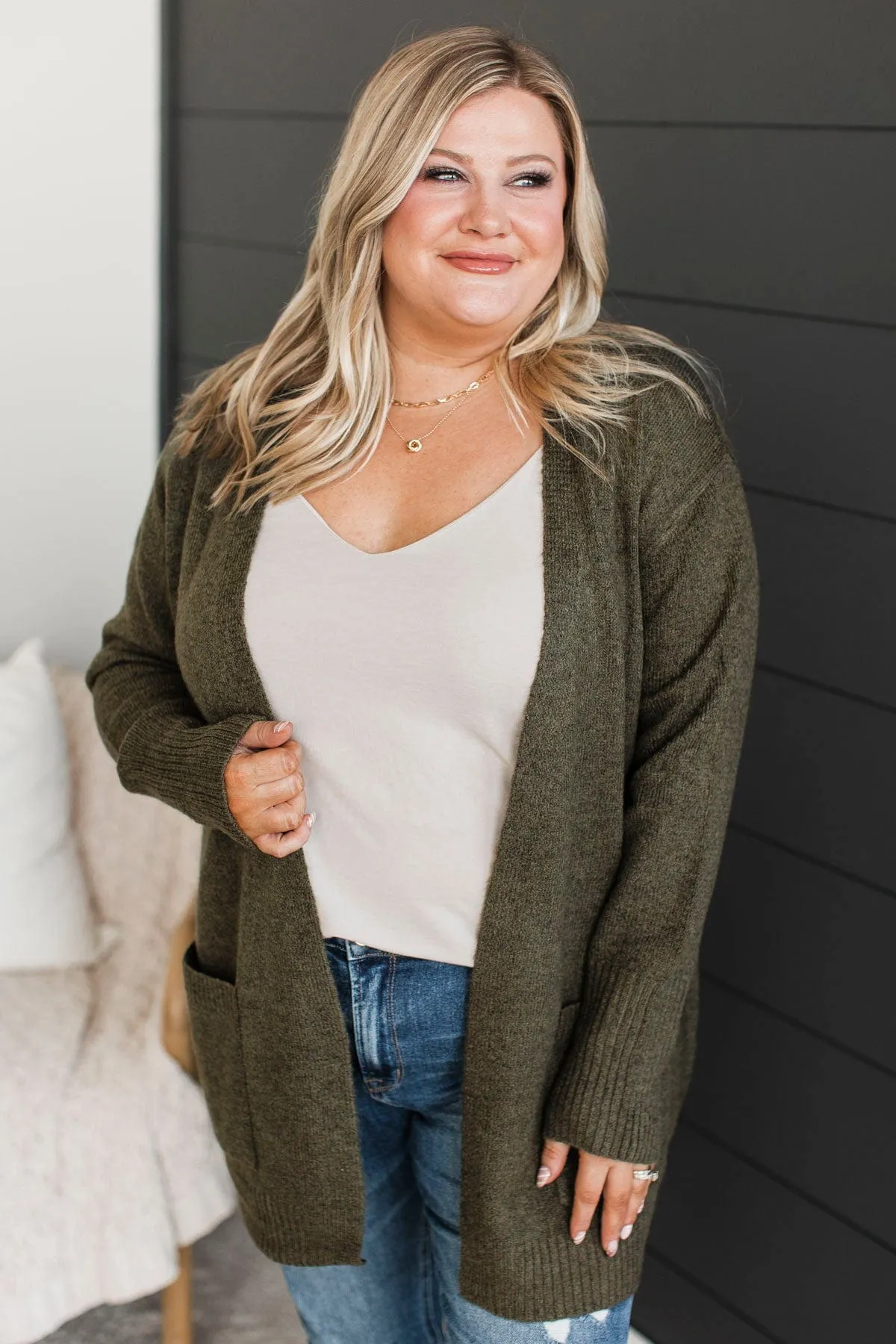 Incredibly Cool Knit Cardigan- Dark Olive
