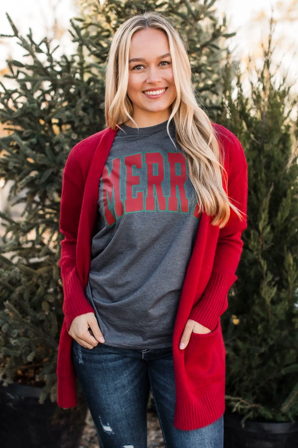 Incredibly Cool Knit Cardigan- Holiday Red