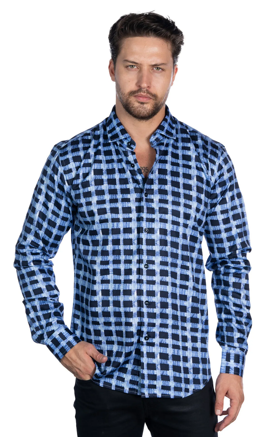Johnny Q Men's Blue Checkered Button-Up Shirt