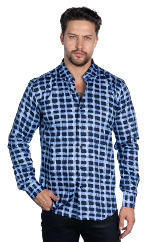 Johnny Q Men's Blue Checkered Button-Up Shirt