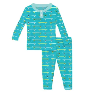 Kickee Pants Confetti Skateboard Long Sleeve Henley Pajama Set
