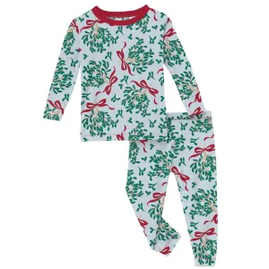 Kickee Pants Illusion Blue Mistletoe & Ribbons Print Long Sleeve Pajama Set