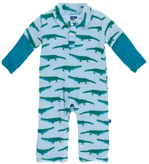 KicKee Pants Pond Crocodile Double Layer Polo Romper
