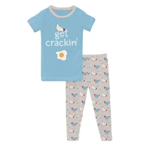 Kickee Pants Short Sleeve Pajama Set Graphic Tee - Latte Chickens