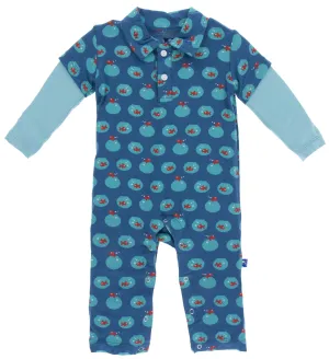 KicKee Pants Twilight Fish Bowl Long Sleeve Polo Romper