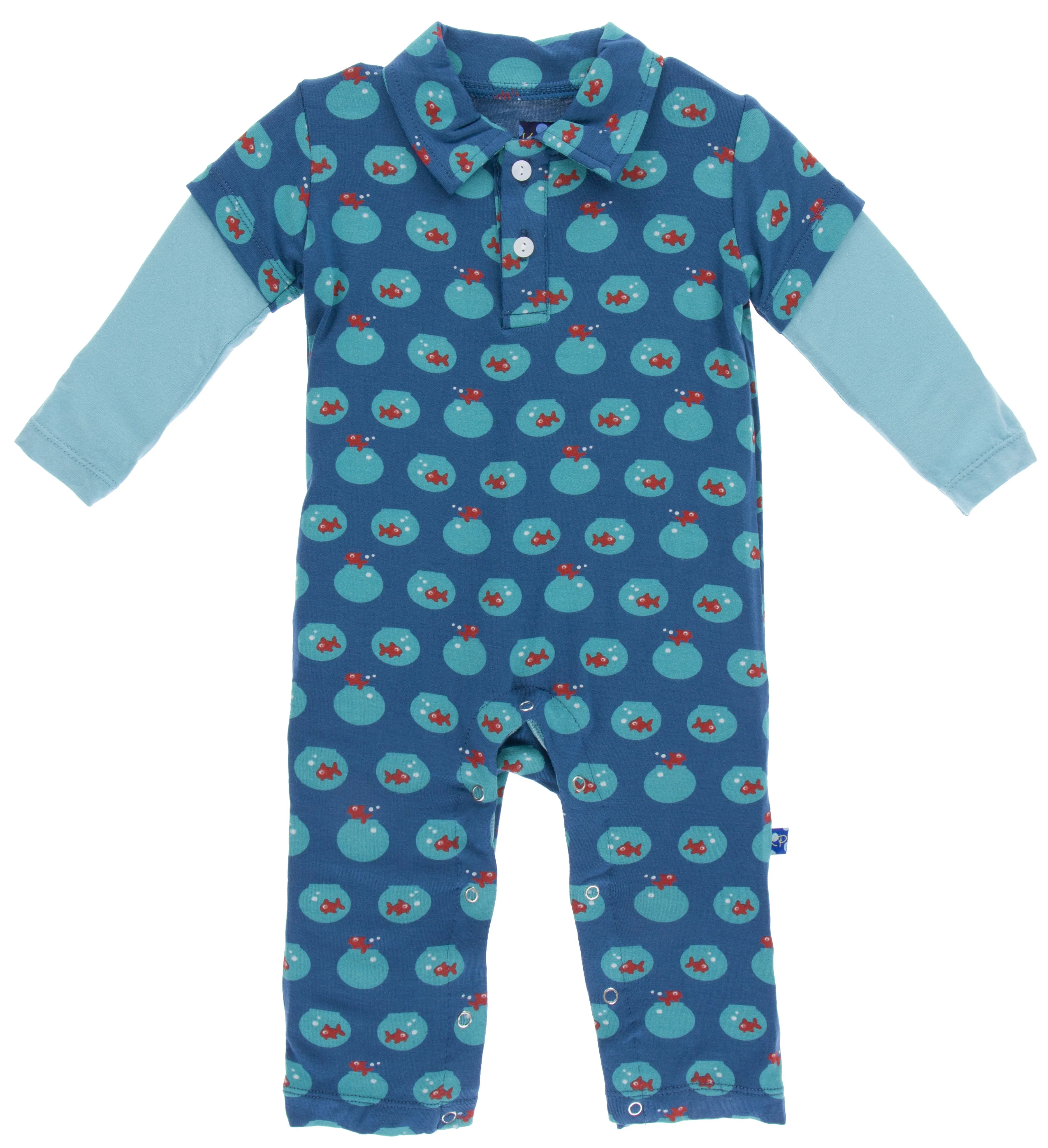 KicKee Pants Twilight Fish Bowl Long Sleeve Polo Romper