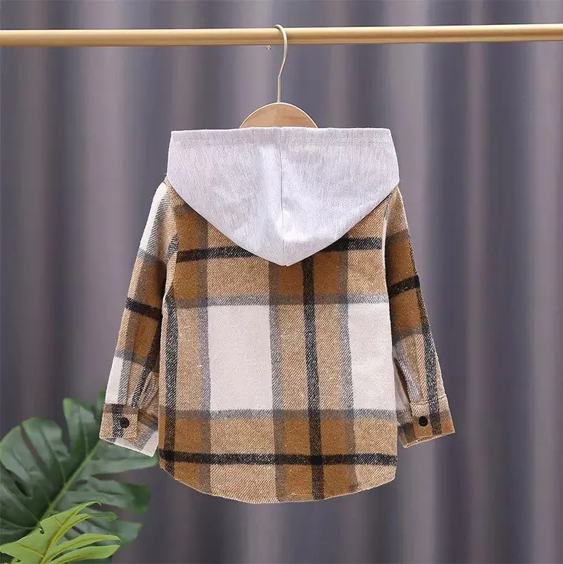 KIDS Plaid Hooded Shacket- Final Sale
