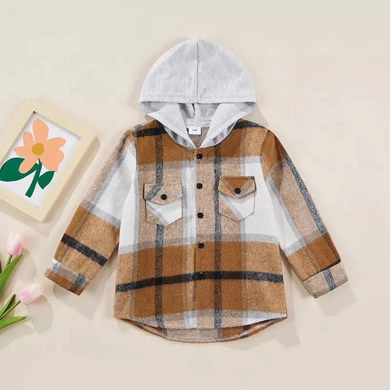 KIDS Plaid Hooded Shacket- Final Sale