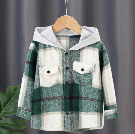 KIDS Plaid Hooded Shacket- Final Sale