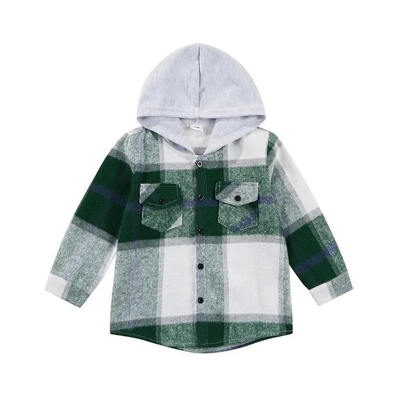 KIDS Plaid Hooded Shacket- Final Sale