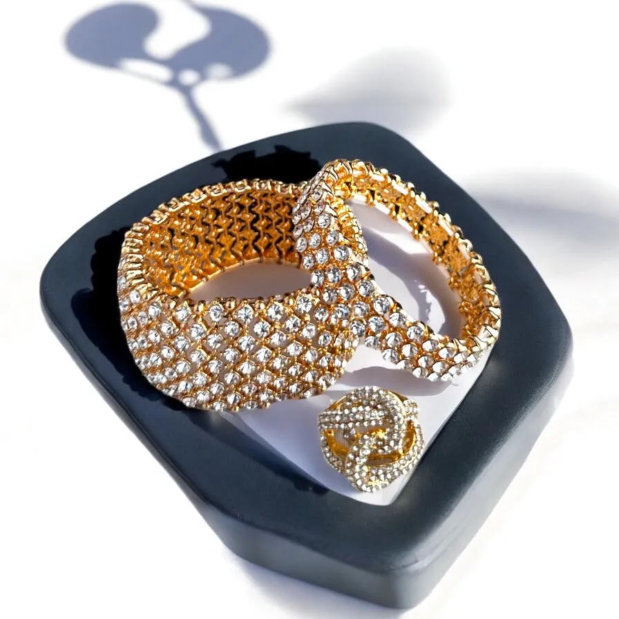 KYLIE SET - clear rhinestone jewelry set (gold)