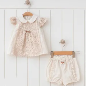 Lace   Bead Muslin Short Set, Natural