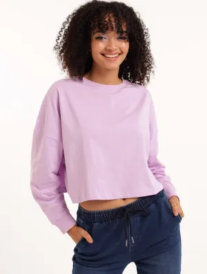 Ladies Long Sleeve Boxy Basic Top - Lilac