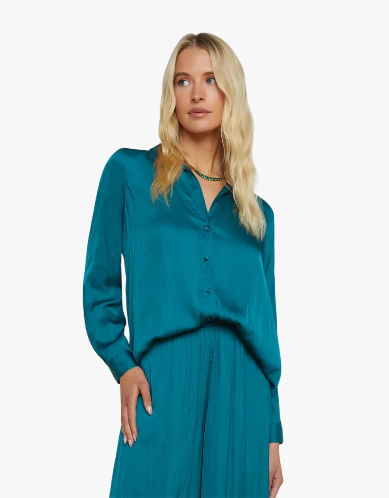 L'agence Nina Long Sleeve Blouse in Ocean Teal