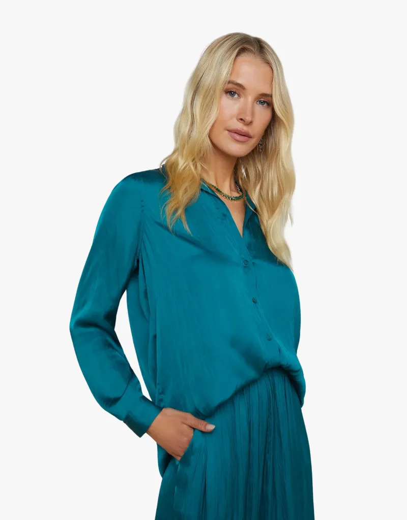 L'agence Nina Long Sleeve Blouse in Ocean Teal