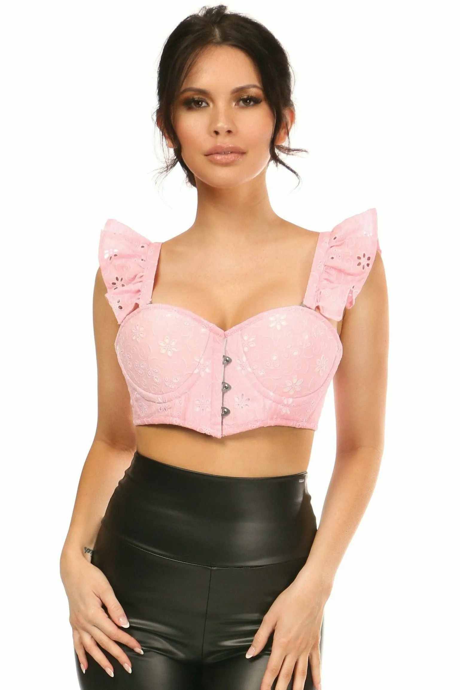 Lavish Lt Pink Eyelet Underwire Bustier Top w/Removable Ruffle Sleeves